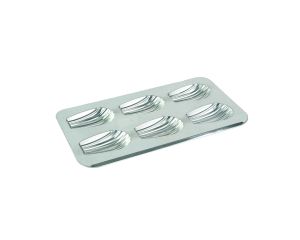 Plaque 6 madeleines gourmandes - fer blanc - 395 x 200 mm